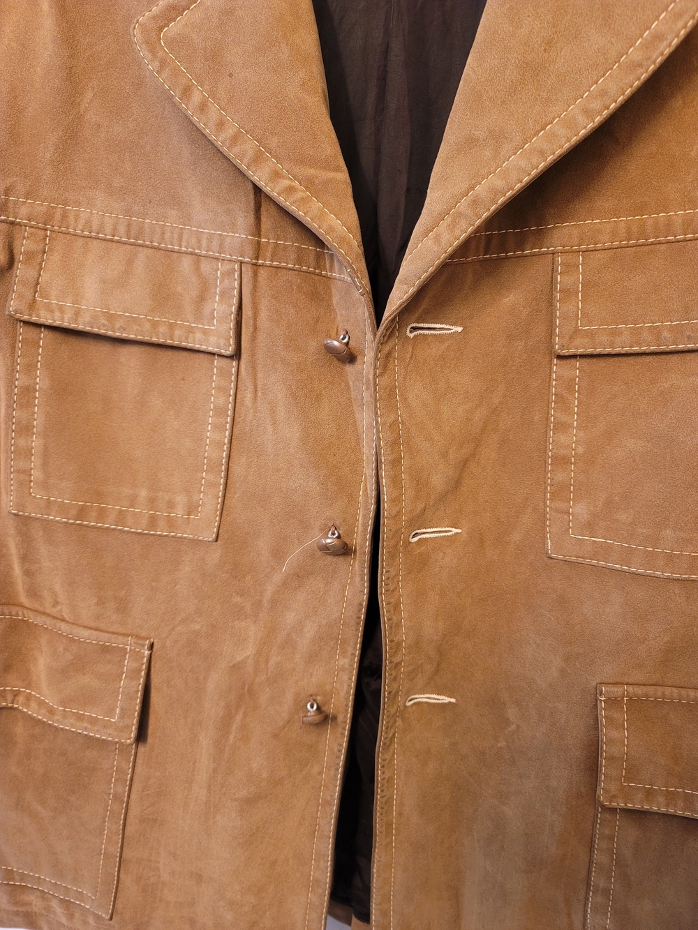 Men's Suede Leather Coat - Tan